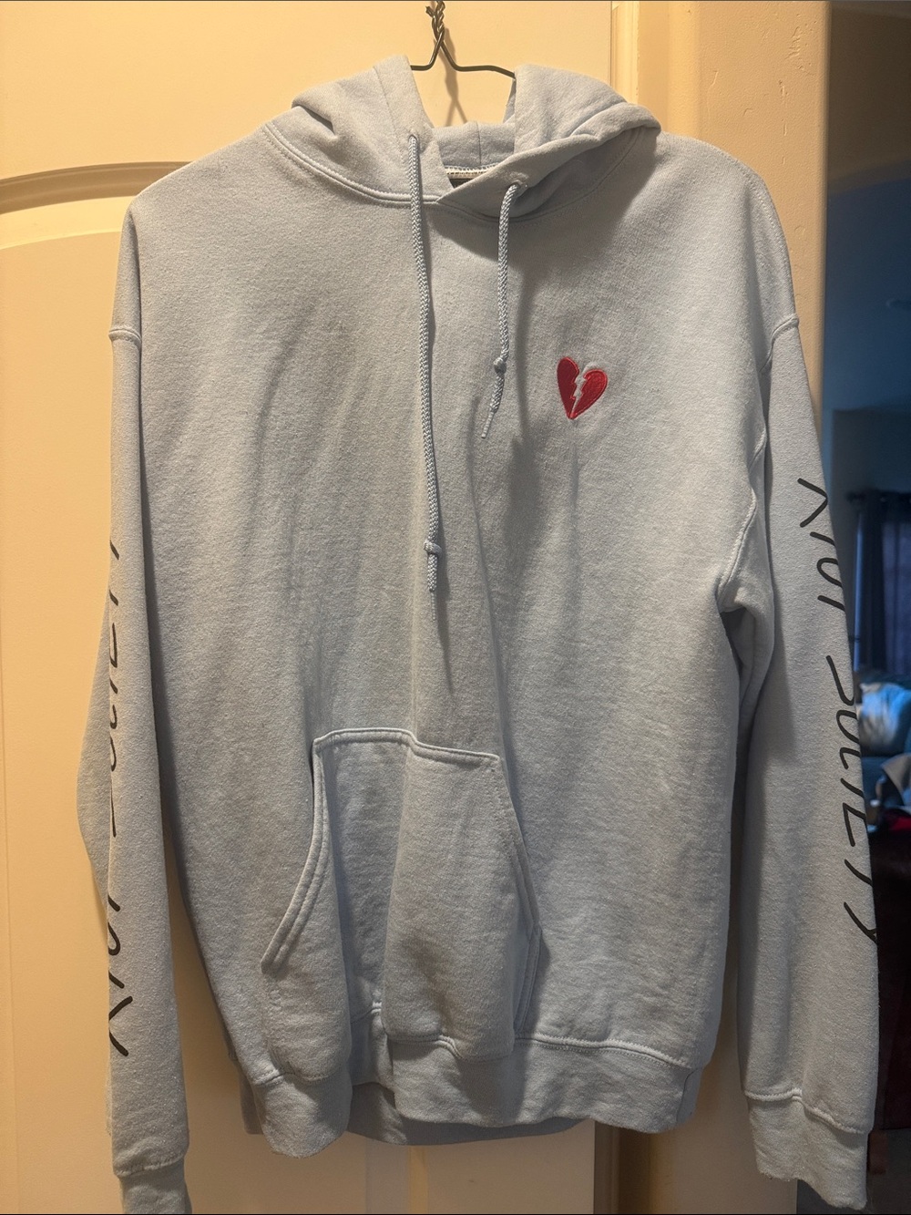 riot society Light Blue Hoodie with Red Broken Heart Patch